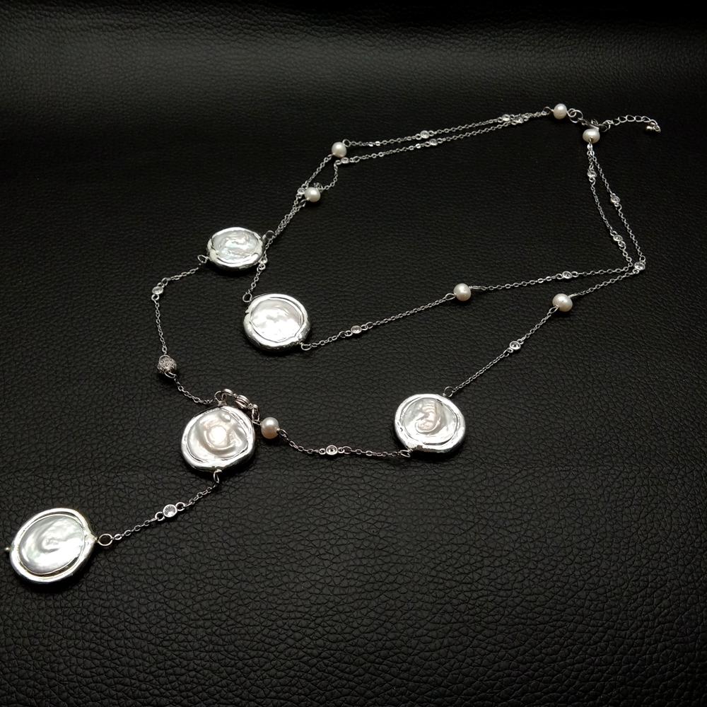 Pearl Trim Chain - yygem 22mm Cultured White Coin Pearl