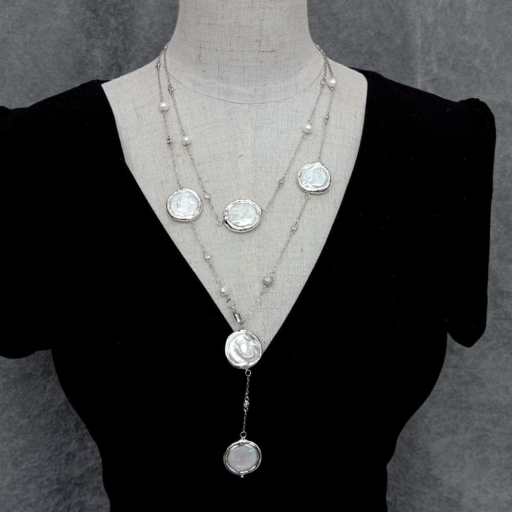 yygem 22mm Cultured White Coin - огляд і ціна Pearl Trim Chain