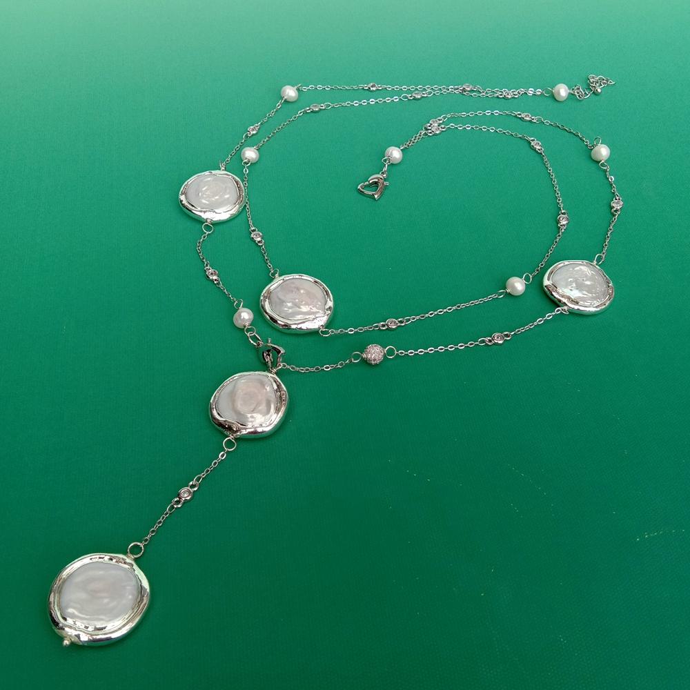 yygem 22mm Cultured White Coin - огляд і ціна Pearl Trim Chain